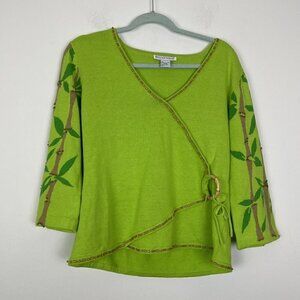 Belle Pointe Vintage Green Bamboo Wrap Cardigan Size XL NWT Sweater Beaded